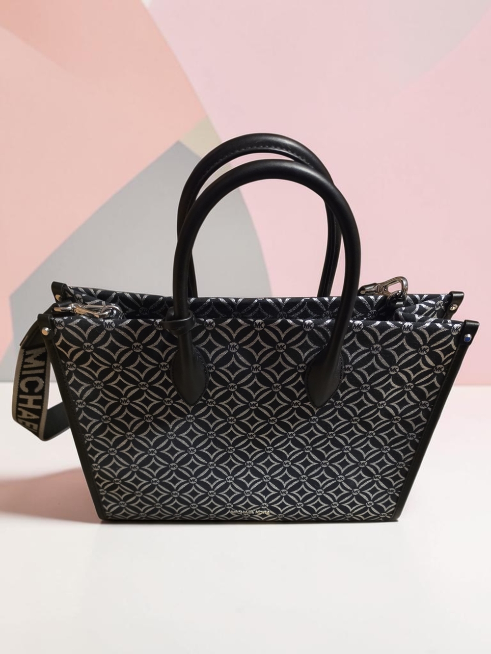 Michael Kors Mirella Medium Black & Silver Patterned